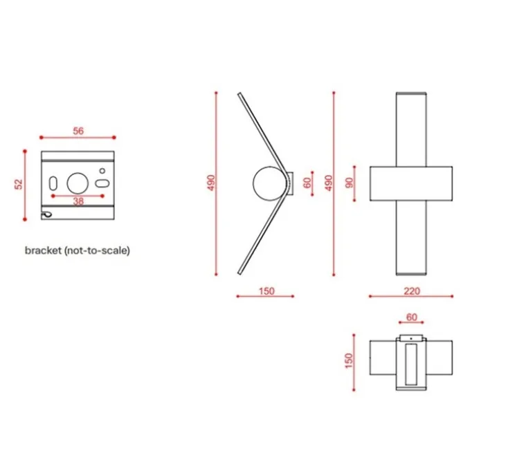 Applique murale, Nastro 563.43, noir texturé, laiton brossé, IP40, LED, dim, 2700K, 2300 lm, Ø22cm, H49cm - Tooy