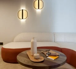 Applique murale, Omma, blanc naturel, structure or, LED, dim, 3000K, 840 lm, L36cm, H36cm - LZF