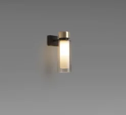 Applique murale, Osman, 560.41 verre blanc et gris fumé, métal noir matt et laiton brossé, L13cm, H23cm - Tooy