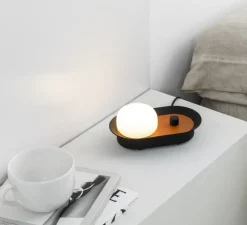 Applique murale ou lampe à poser, Maya, terracotta/noir, LED, dim, 2700K, 580 lm, L8,9cm, H20,6cm - Faro