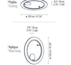 Applique murale ou plafonnier, Roda PF/120, crème, LED, dim, 2700K, 2160 lm, Ø120cm, H9,5-18cm - Bover