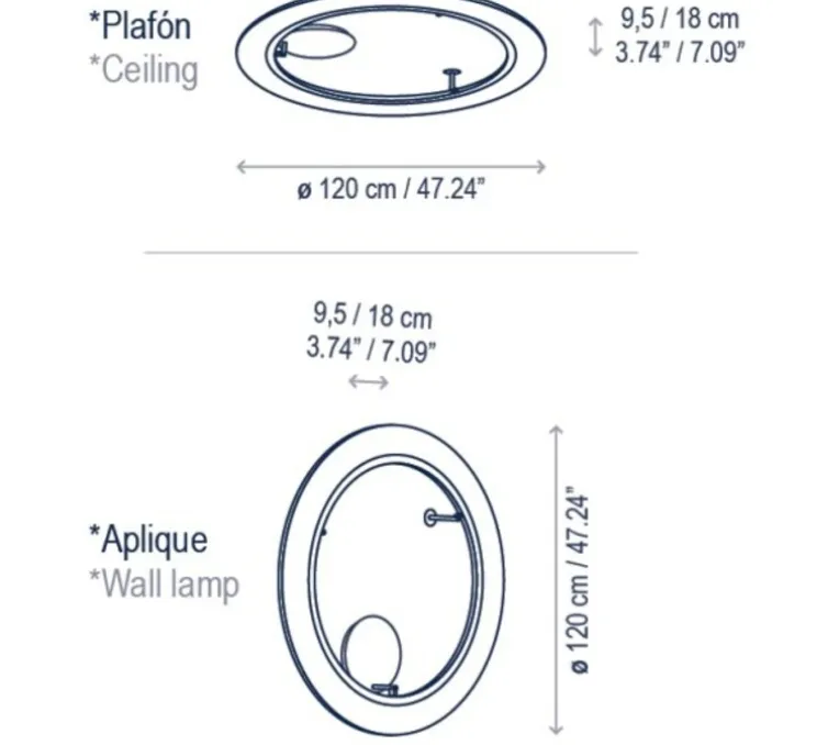 Applique murale ou plafonnier, Roda PF/120, crème, LED, dim, 2700K, 2160 lm, Ø120cm, H9,5-18cm - Bover