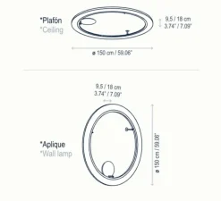 Applique murale ou plafonnier, Roda PF/150, crème, LED, dim, 2700K, 2910 lm, Ø150cm, H9,5-18cm - Bover