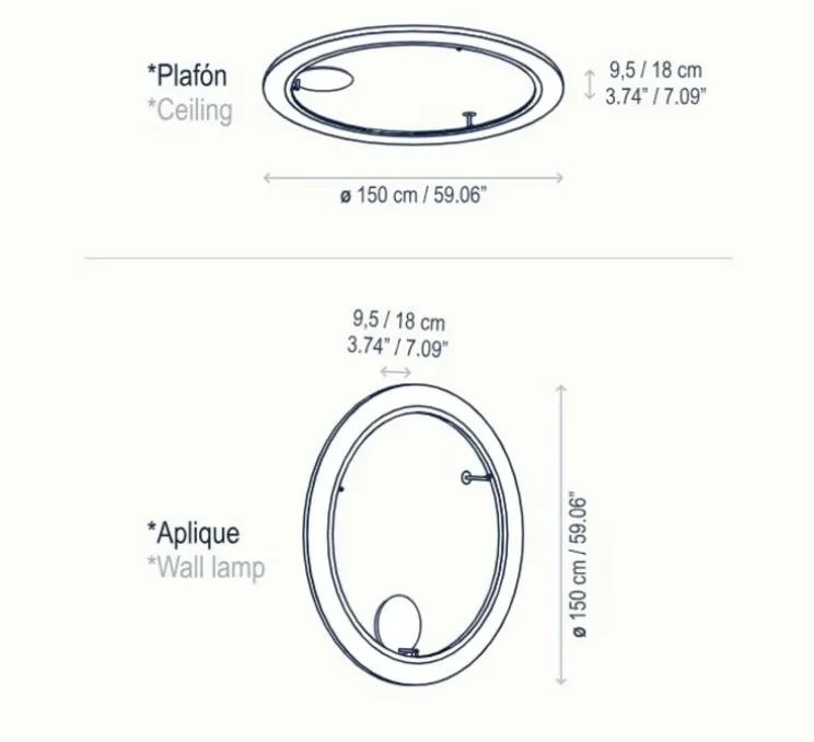 Applique murale ou plafonnier, Roda PF/150, crème, LED, dim, 2700K, 2910 lm, Ø150cm, H9,5-18cm - Bover