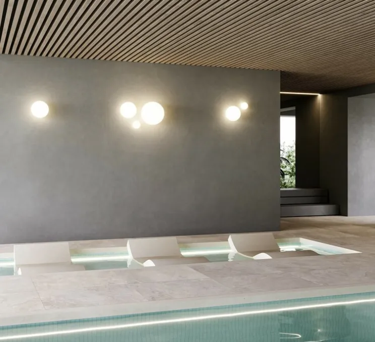 Applique murale ou Plafonnier, Volum 14, blanc brillant, IP54, Ø14cm, H13,8cm - Lodes