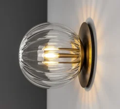 Applique murale ou plafonnier, Pulsar 200, laiton, verre transparent strié, Ø20cm, H21,7cm - Schwung