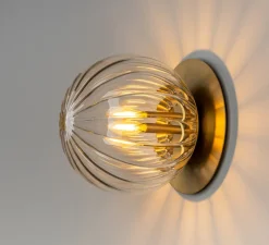 Applique murale ou plafonnier, Pulsar 200, laiton, verre transparent strié, Ø20cm, H21,7cm - Schwung