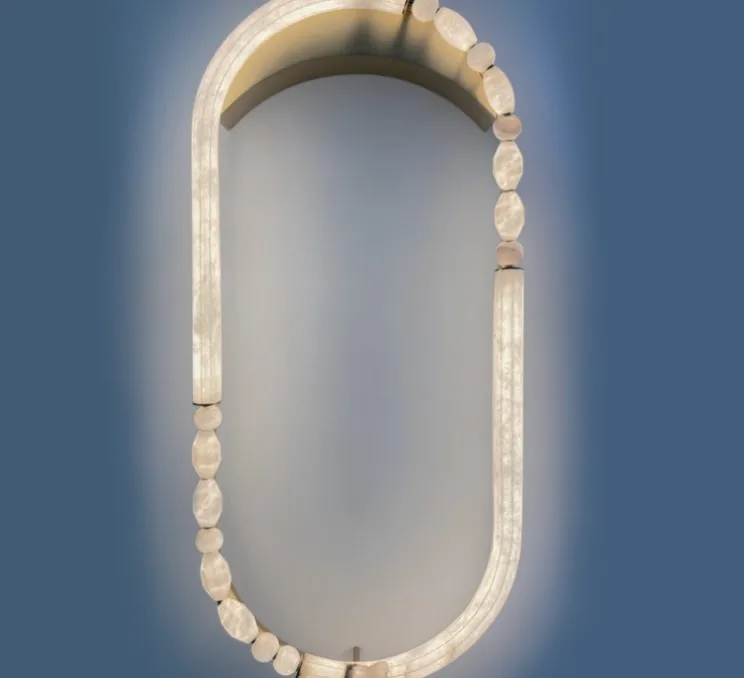 Applique murale, Pearl L, laiton satiné, albâtre, LED, 2700K, 3792 lm, TRIAC, L44cm, H96cm - AME EDITIONS MANUFACTUREES