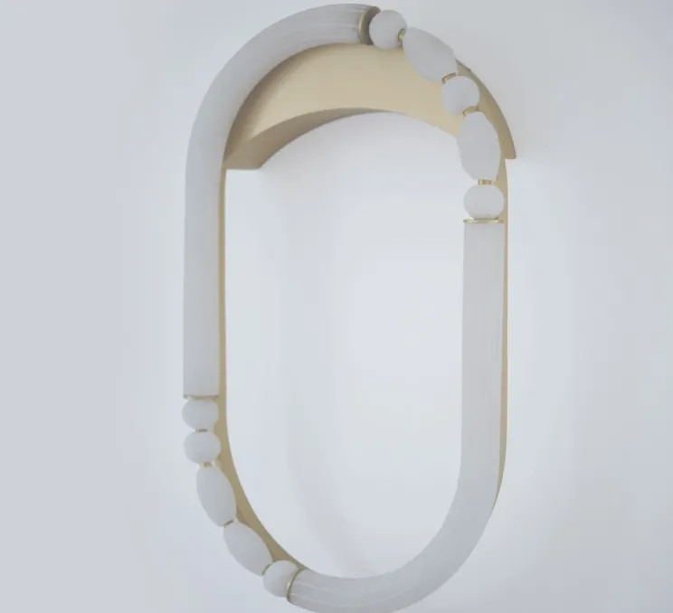 Applique murale, Pearl S, laiton satiné, albâtre, LED, 2700K, 2370 lm, TRIAC, L36cm, H59cm - AME EDITIONS MANUFACTUREES