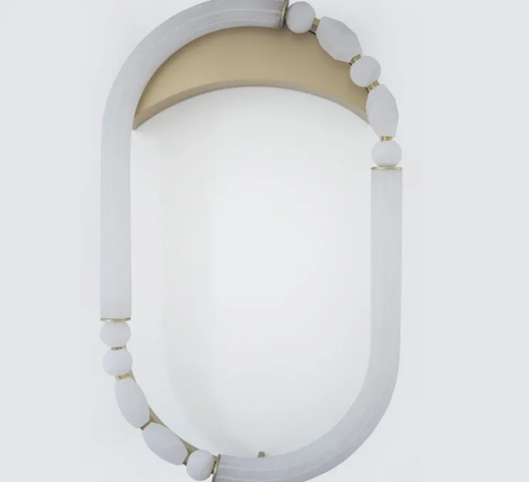 Applique murale, Pearl S, laiton satiné, albâtre, LED, 2700K, 2370 lm, TRIAC, L36cm, H59cm - AME EDITIONS MANUFACTUREES