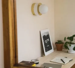 Applique murale, Plafonnier 3.01, Blanc Laiton, LED, 2500K, 100lm, Ø14cm, H21cm - HAOS