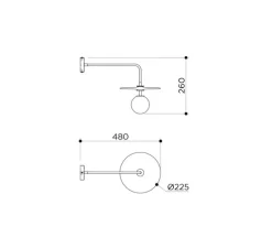 Applique murale, Plat Mini, ambre, laiton brossé, L22,5cm, H26cm, P46cm - Contain
