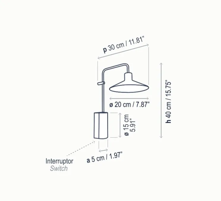 Applique murale, Platet A/02, Gris olive, H40cm, P30cm - Bover
