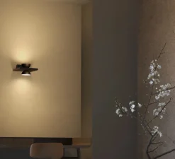 Applique murale, Sakè 2, noir et noyer , LED, 2700K, 2560 lm, Ø21cm, H10,5cm - Lumen Center Italia