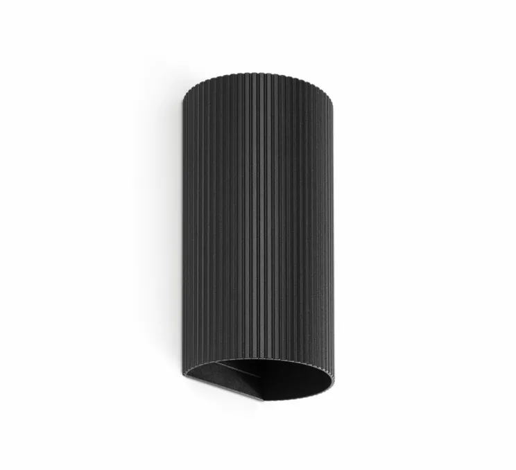 Applique murale, Sole 2L, cannelée, noir, L8cm, H15,5cm - Faro