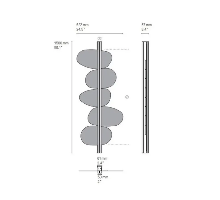 Applique murale, Strate Stone 150, laiton satiné, graphite satiné, LED, dim, 2700K, 6100 lm, L62,2cm, H150cm - Cvl
