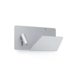 Applique murale, Suau, liseuse à droite, gris, LED, plaque de rangement, USB, L28cm - FARO