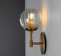 Applique murale, Sunset, laiton, verre transparent strié, L15cm, H31cm - Schwung