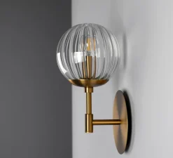 Applique murale, Sunset, laiton, verre transparent strié, L15cm, H31cm - Schwung