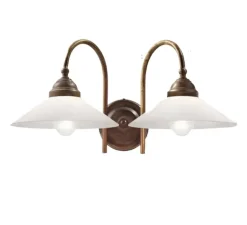 Applique murale, Tabia, laiton antique et verre opalin, L41cm, H19,5cm - Il Fanale