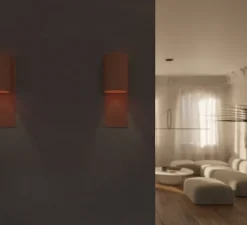 Applique murale, Terra WT, rouge/lignes, IP44, LED, dim, 2700K, 800 lm, Ø13cm, H21cm - Pott