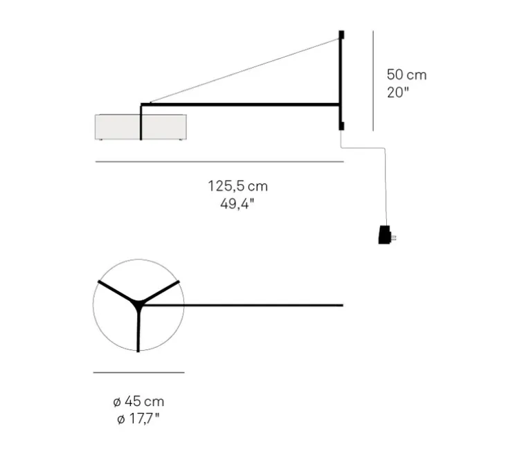 Applique murale, Thesis, ivoire, métal finition noir mat, LED, 3000K, L125,5cm, H50cm - LZF
