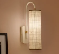 Applique murale, Tokyo, blanc acier, rabane, blanc, L9cm, H39cm - Sarah Lavoine