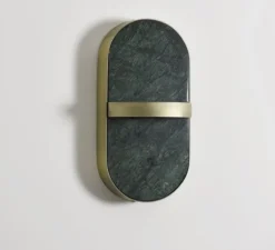 Applique murale, Torin, marbre vert, laiton, LED, dim, 3000K, 300 lm, L18cm, H35cm - Eno Studio