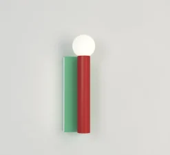 Applique murale, Tube and Rectangle Concept D, rouge et vert, Ø9cm, H30cm - Atelier Areti