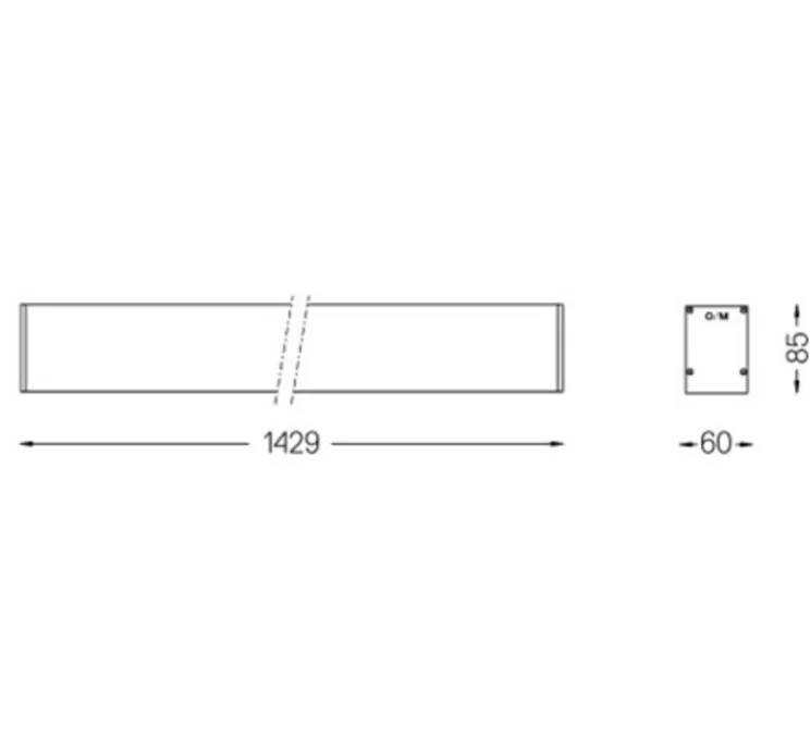 Applique murale, U60, noir, IP40, LED, dim, DALI, 4000k, 3000 lm, L142,9cm, H8,5cm - O/M Light