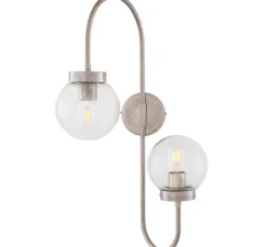 Applique murale, Winslow double, Argent antique, globe transparent, L37cm, H67cm - Mullan Lighting