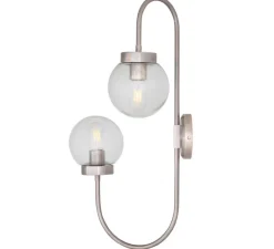 Applique murale, Winslow double, Argent antique, globe transparent, L37cm, H67cm - Mullan Lighting