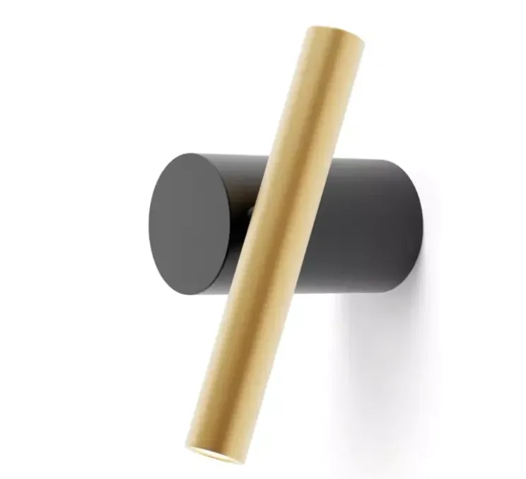 Applique ou plafonnier, Doi, base noire, tube laiton, LED,dim, coupure de phase, 2700K, L6cm, H18cm - Luceplan