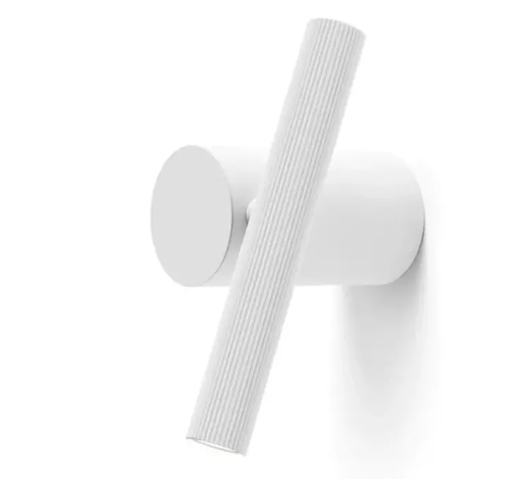Applique ou plafonnier, Doi, base blanche, tube rainuré blanc, LED, dim, coupure de phase, 2700K, L6cm, H18cm - Luceplan