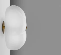 Applique ou plafonnier, Hana Flush Mount, blanc, laiton , Ø49cm, H25,6cm - Schwung