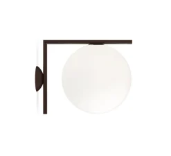 Applique ou plafonnier, IC Lights Wall 2 Outdoor, opalin et brun foncé, IP65,L30cm, H31,6cm - Flos