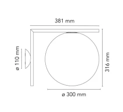 Applique ou plafonnier, IC Lights Wall 2 Outdoor, opalin et brun foncé, IP65,L30cm, H31,6cm - Flos