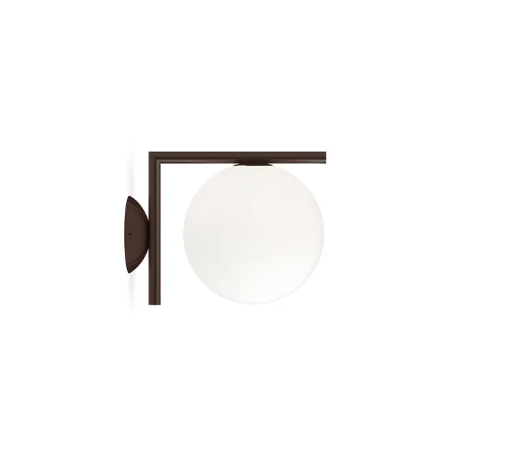 Applique ou plafonnier, IC Lights Wall 1 Outdoor, opalin et brun foncé, IP65,L20cm, H21,6cm - Flos