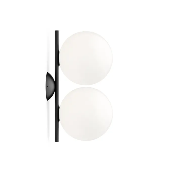 Applique ou plafonnier, IC Lights C/W1 Double, opalin et noir, L42cm, H20cm - Flos