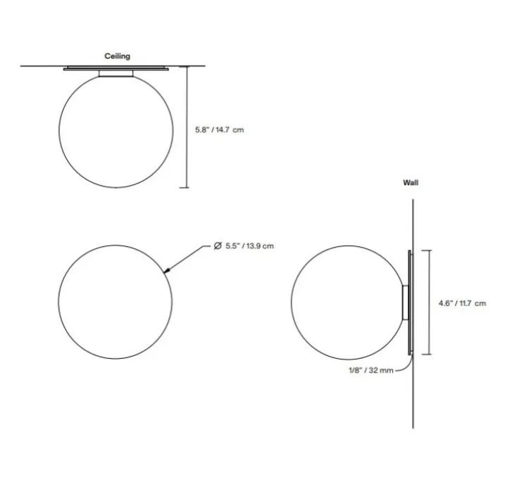 Applique ou plafonnier, Laurent 11, laiton, verre opalin, Ø13,9cm, H14,7cm - Lambert&Fils