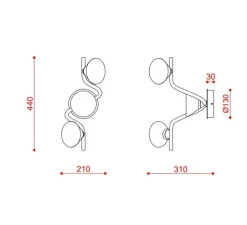 Applique ou plafonnier, Linfa 565.43, titanium, IP40, LED, dim, 2700K, 1050 lm, L21cm, H44cm - Tooy