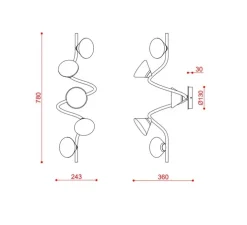 Applique ou plafonnier, Linfa 565.45, or chaud, IP40, LED, dim, 2700K, 1750 lm, L25cm, H78cm - Tooy