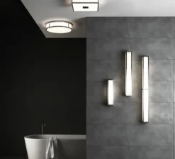 Applique ou plafonnier, Mashiko 400 Round, verre, opal, chrome poli, IP44, Ø40cm, H10cm - ASTRO