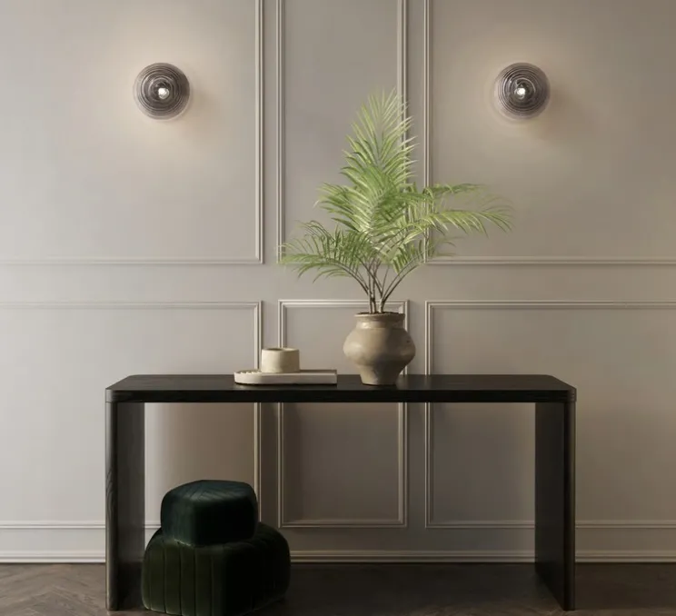 Applique ou plafonnier, Tacoma Surface, noir mat, abat-jour Tacoma Ribbed Glass fumé, IP44, Ø13,5cm, P15,4cm - Astro