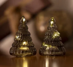 Arbre de Noël, lumineux, Lucy SET 2 pièces, chêne foncé, LED, Ø6,5cm, H9cm - Sirius