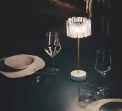 Baladeuse, Accordéon, blanc, laiton antique, LED, dim, 2700K, 150 lm, Ø13cm, H32,7cm - Slamp