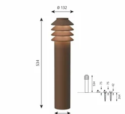 Borne, Bysted Garden longue, Corten, IP65, LED, 2700K, lm, Ø13,2cm, H53,4cm - Louis Poulsen