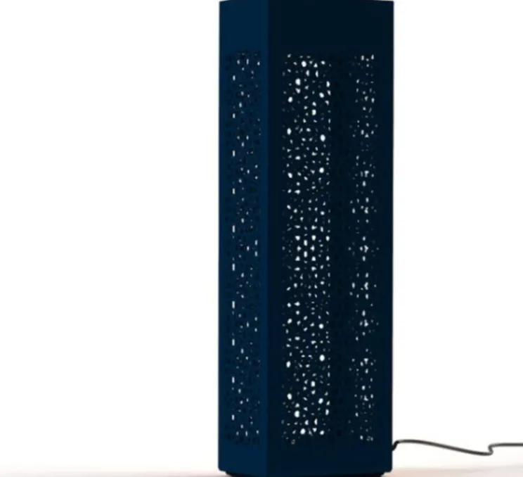 Borne, Hogar Moucharabieh N°7, avec prise électrique, bleu acier, IP67, LED, 2700K, 2376 lm, L25cm, H81,4cm - Roger Pradier
