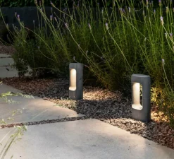 Borne, Totem 285, gris, IP55, LED, 3000K, 370 lm, L15cm, H28,5cm - Faro