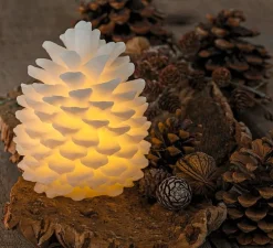 Bougie, cire, Pomme de Pin, Clara, blanc, LED, Ø10cm, H14cm - Sirius